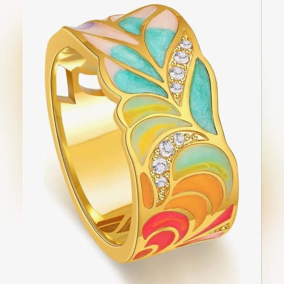 Jewelry - 925 Sterling Silver Colorful Signet Enamel Ring